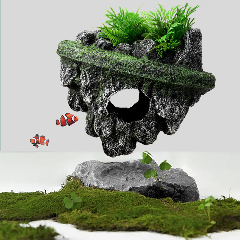 Suspended Island Fish Tank Dec - مراجعة Planted Aquarium With Rocks وسعره