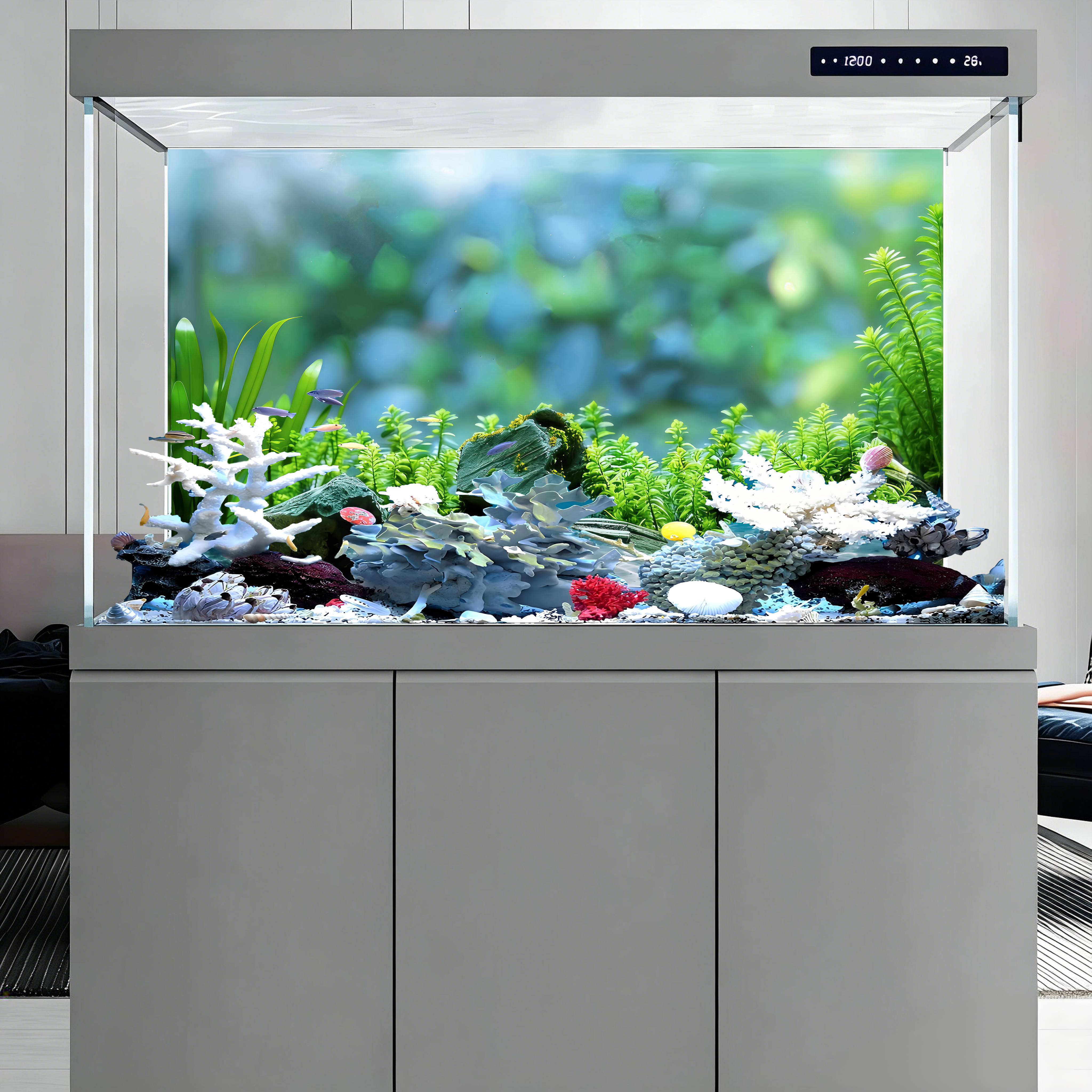 Rock and aquatic plants,Fish t - مراجعة Aquarium Planted Background وسعره