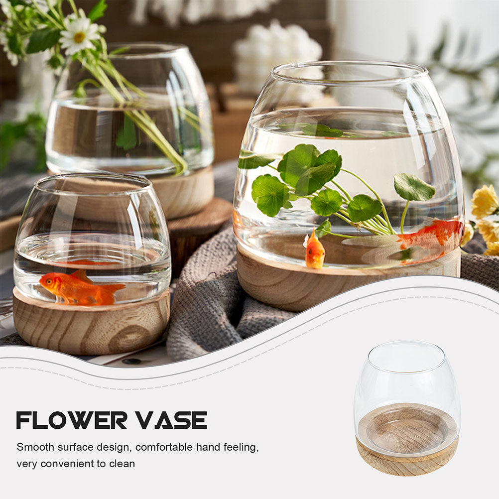 1Set Wooden Base Glass Hydropo - مراجعة Planted Aquarium Bowl وسعره