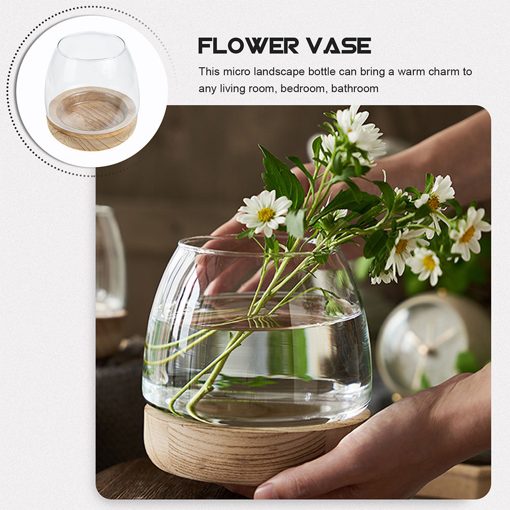 1Set Wooden Base Glass Hydropo - مراجعة Planted Aquarium Bowl وسعره